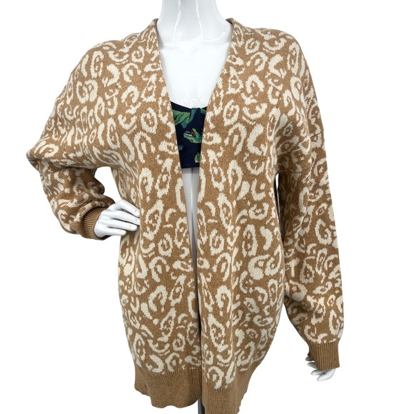 Current Elliott The Oversized Cardigan Camel Cream Leopard Print Nursing Size L - Picture 2 of 10